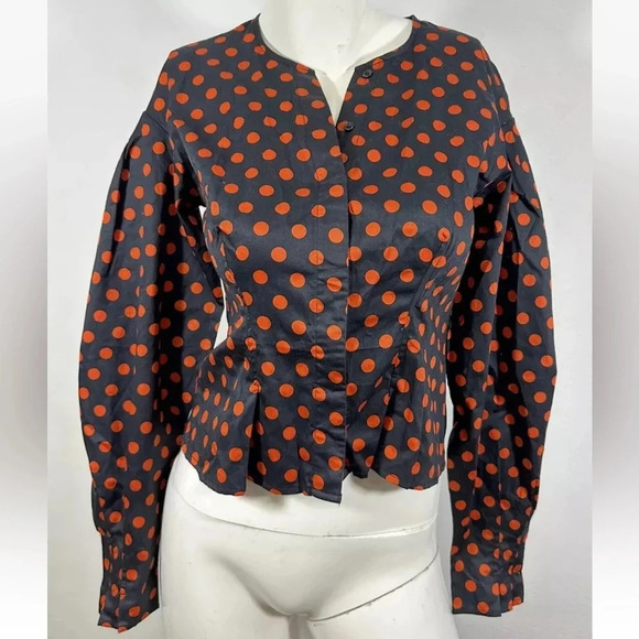 Walter Baker Elina Orange Polka Dots Top Button Front Shirt $158 - Picture 2 of 8